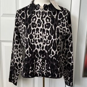 New Sioni Black and White Leopard Print Button-Front Jacket